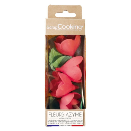 Edible wafer decorations 4 red roses + 6 green leaves