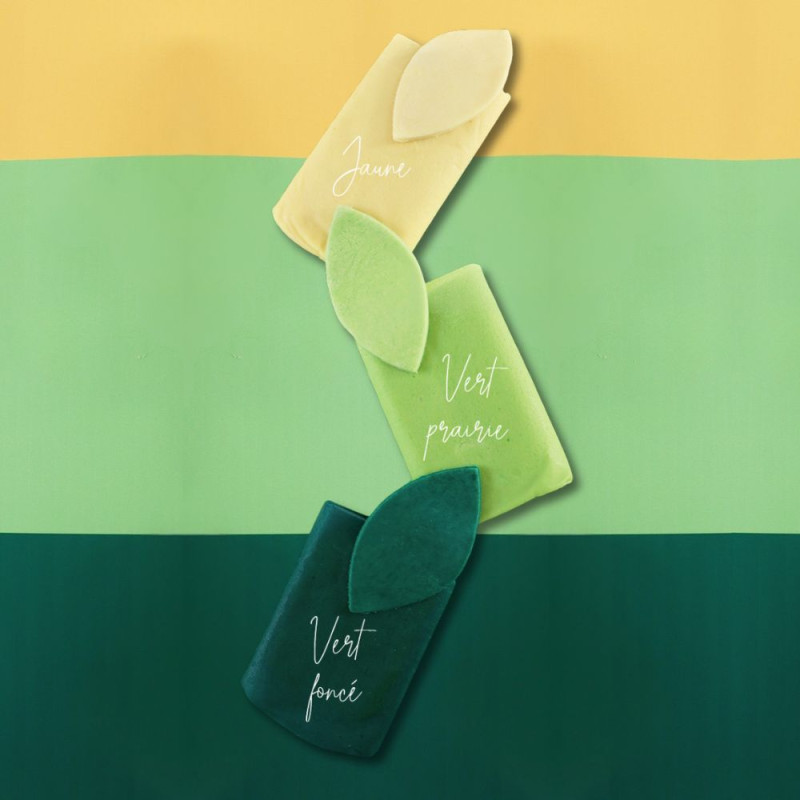 Pâte à sucre Vert foncé, vert clair et jaune