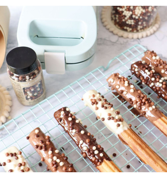 Chocolate churros made with churros maker machine
