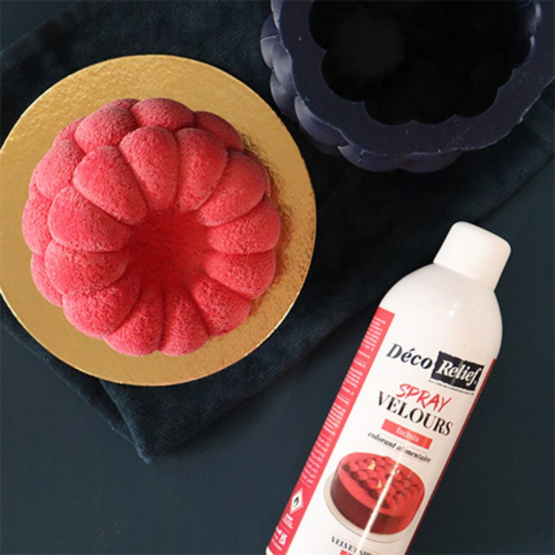 Individual raspberry illusion cake with red velvet spray
