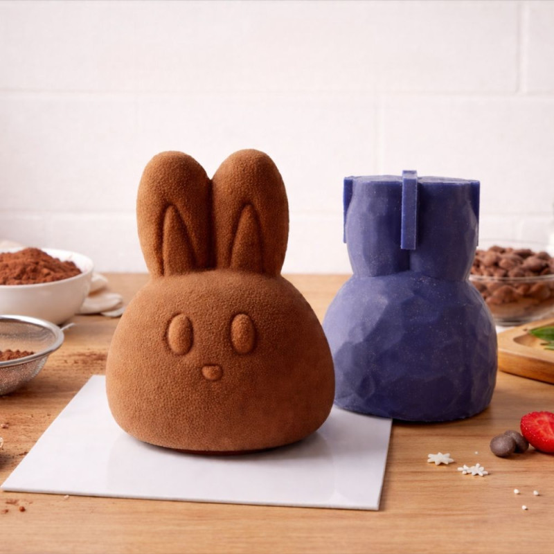 Easter bunny illusion cake with its mold