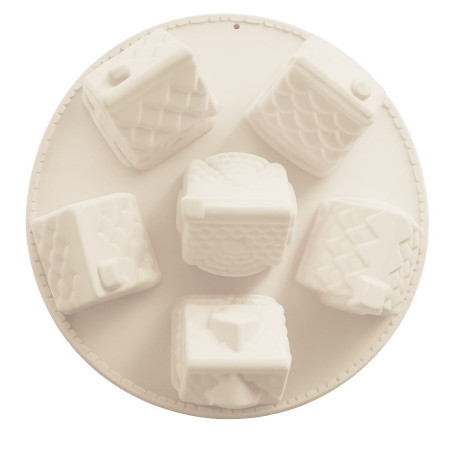 Top view of 3D silicone mould for Christmas chalets – 6 cavities – ScrapCooking