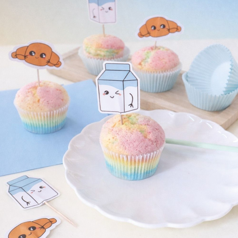 Set of 24 Kawaii cupcake cases and 24 cake toppers - ScrapCooking