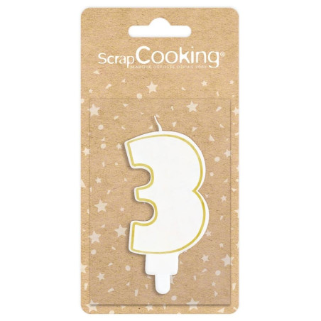 White and Gold Number 3 Birthday Candle – Cake Decoration – ScrapCooking®
