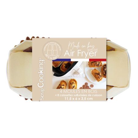 4 moules airfryer rectangulaires en bois avec 8 caissettes sulfurisées