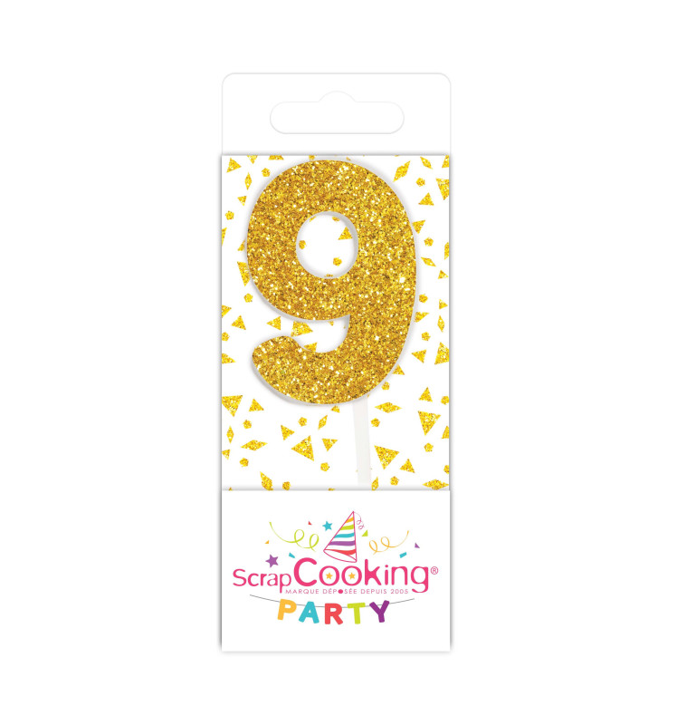 Mini bougie dorée chiffre 9 réf.0599
