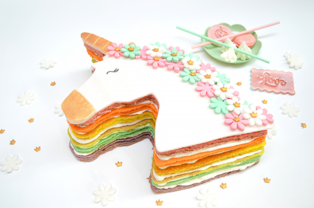Recette gâteau licorne arc en ciel multicolore