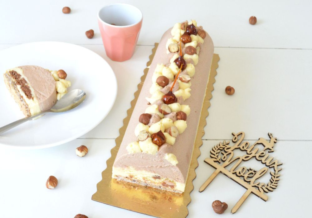 Bûche chocolat noisette & praliné