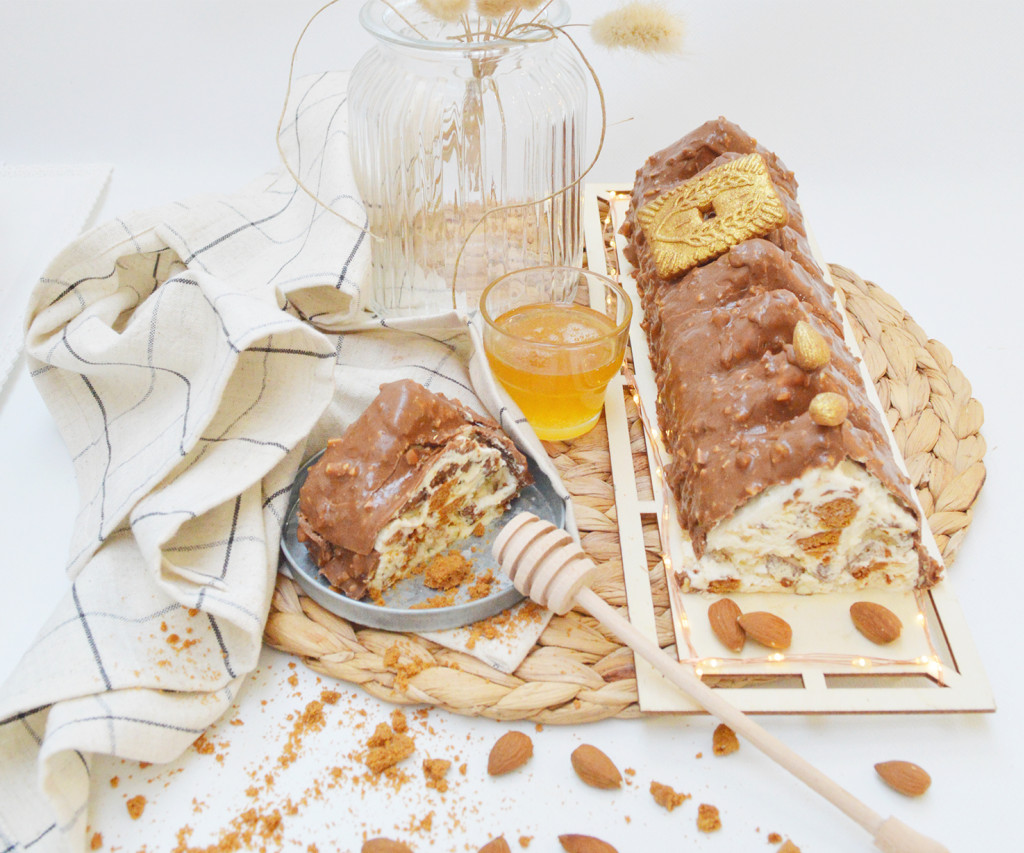 Recette bûche nougat glacé/glaçage rocher