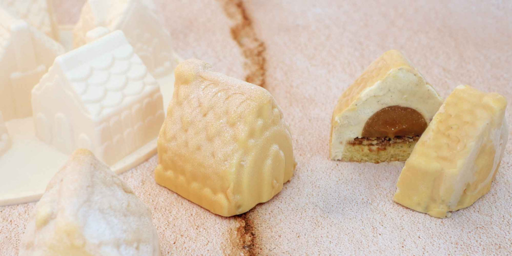 Recette chalets 3D Noël pécan, caramel et tonka